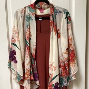 Old Navy red midi dress, size XL with red flowered scarf/cover up